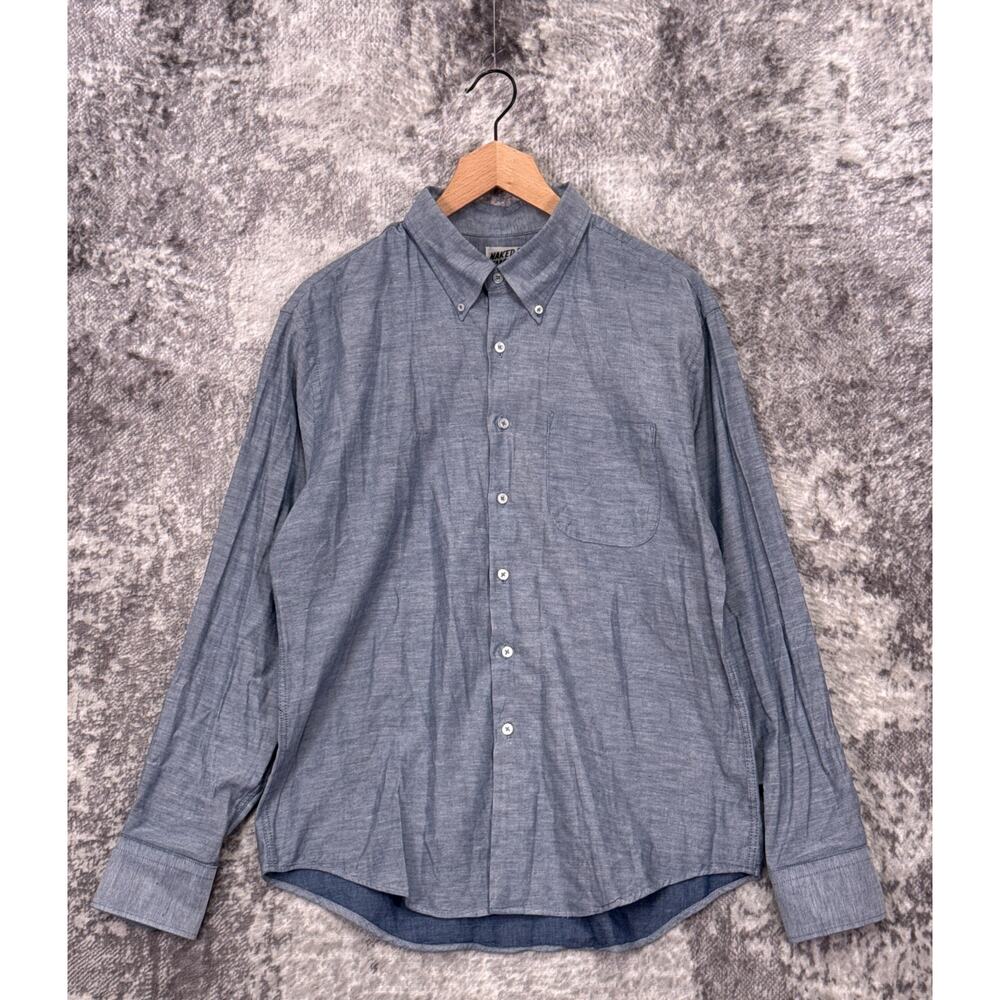 Naked & Famous Shirt Large Mens Blue Japanese Denim Long Sleeve Button